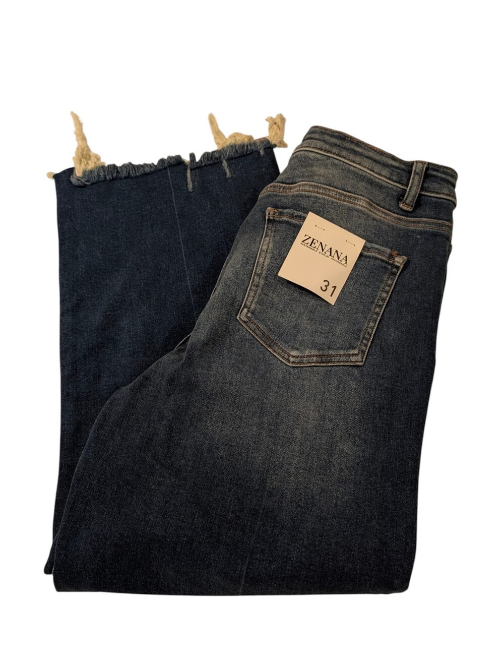 Zenana Distressed Dark Blue Cropped Jeans Size 31 - Picture 4 of 10